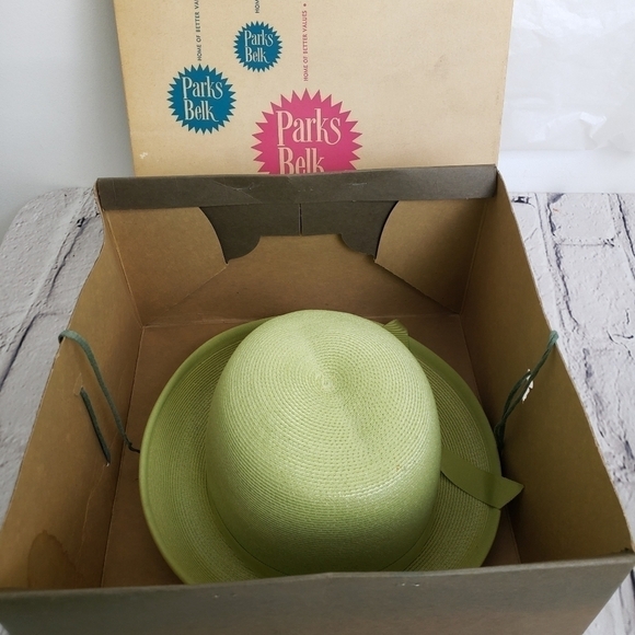 Vintage Straw Bowler Hat Apple Green Union USA Made in Hat Box EUC main image 9